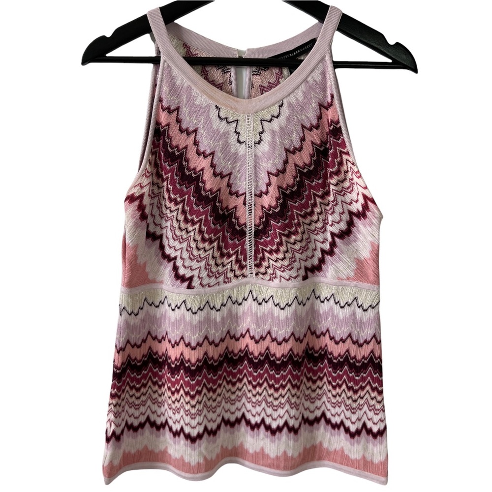 WHITE HOUSE BLACK MARKET Women’s Medium M Chevron Knit Tank Top Purple Pink